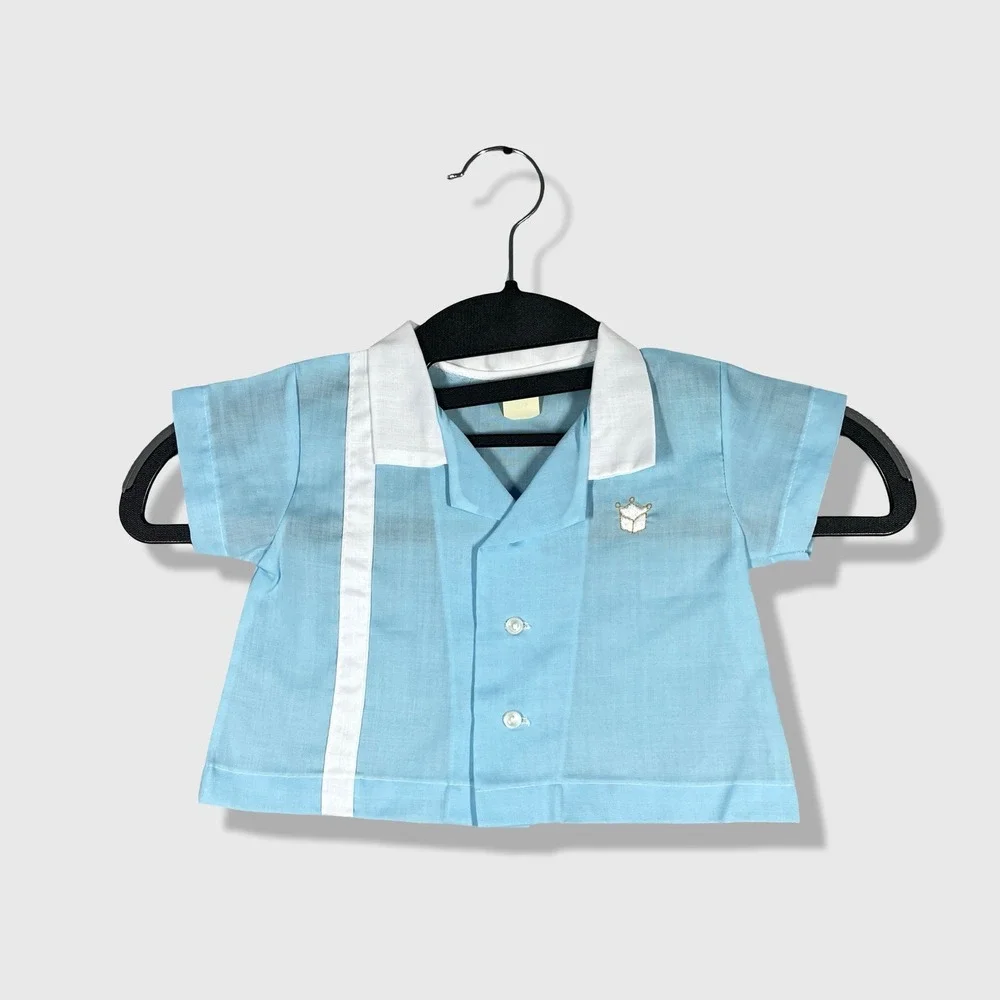 Unbranded Button Up‎ Shirt Kids 12M Blue Vintage Mid Century Aesthetic Nautical